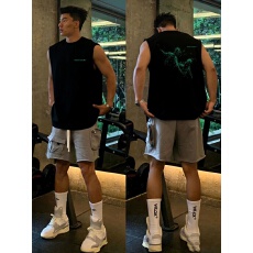 批发重磅双纱精梳纯棉 <b class='q'>潮</b>牌印花背心无袖坎肩t恤本价不含税