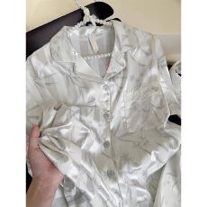 批发条纹竹叶<b class='q'>蕾丝</b>边冰雪丝短袖短裤夏季女款两件套翻领开衫外穿家居服