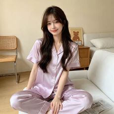 批发夏季<b class='q'>睡衣</b>女冰雪丝字母短袖长裤薄款可外穿家居服夏天休闲两件套装