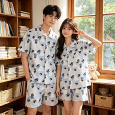批发夏季<b class='q'>情侣</b><b class='q'>款</b><b class='q'>睡衣</b>纯棉卡通短袖短裤薄款休闲宽松家居服可外穿两件套