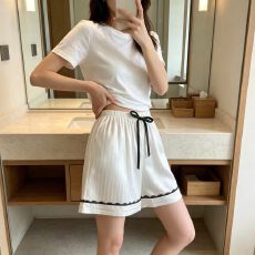 批发夏季新款睡裤女士仿真丝弹力缎条纹睡裤简约中腰薄款家居裤可外穿