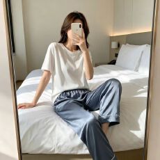 批发仿真丝女士睡裤夏季冰丝薄款休闲<b class='q'>宽松</b>加<b class='q'>大码</b>家居裤外穿空调房长裤