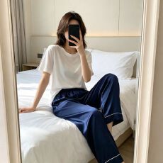 批发仿真丝女士睡裤夏季冰丝薄款休闲<b class='q'>宽松</b>加<b class='q'>大码</b>家居裤外穿空调房长裤