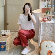 批发仿真丝女士睡裤夏季冰丝薄款休闲<b class='q'>宽松</b>加<b class='q'>大码</b>家居裤外穿空调房长裤
