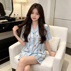 批发夏季新款冰雪丝睡衣女可爱卡通短袖短裤薄款家居服套装可外穿宽松
