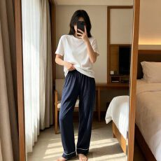 批发夏季睡裤女薄款纯色休闲宽松中腰家居裤子春秋季可外穿长裤大码