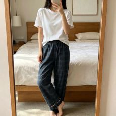 批发夏季睡裤女薄款纯色休闲宽松中腰家居裤子春秋季可外穿长裤大码