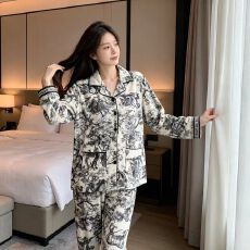 海岛绒睡衣女保暖加厚长袖长裤山水画家居服秋冬季两件套可外穿