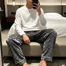 批发男士睡裤金丝绒春秋季保暖家居裤子休闲宽松可外穿居家长裤秋冬季