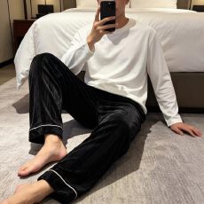 批发男士睡裤金丝绒春秋季保暖家居裤子休闲宽松可外穿居家长裤秋冬季