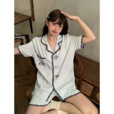 诺卡娇贝壳双短云朵棉睡衣女夏季新款短袖短裤套装家居服套装