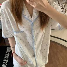 诺卡娇贝壳双短云朵棉睡衣女夏季新款短袖短裤套装家居服套装