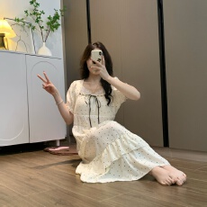 诺卡娇云朵棉睡裙带胸垫花边均码家居服