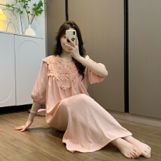 诺卡娇云朵棉睡裙带胸垫花边均码家居服