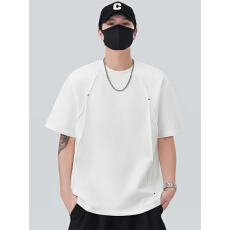 批发港风重磅纯棉复古几何设计感短袖t恤男士夏季服装痞帅高级上衣t恤