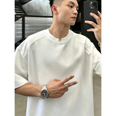 批发港风高质感重磅酷曼巴棉铆钉痞帅短袖t恤新款设计感上衣男士T恤