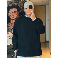 批发时尚设计感帅气百搭T恤纯棉重磅舒适男士春秋上衣长袖T恤