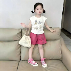 三只小狗女童夏季新款无袖套装洋气休闲短裤两件套儿童百搭夏