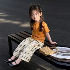 批发百搭韩系<b class='q'>童装</b>夏季新款<b class='q'>女</b><b class='q'>童</b>短袖T恤休闲波点阔腿裤两件套