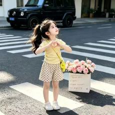 批发女童<b class='q'>新</b>款韩系薄款夏季套卡通短袖波点<b class='q'>裤</b>洋气宝宝夏<b class='q'>装</b>两件套童<b class='q'>装</b>