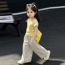 批发<b class='q'>童</b><b class='q'>装</b>女童甜美韩版休闲套<b class='q'>装</b>夏季儿童女宝宝短袖卡通<b class='q'>T</b><b class='q'>恤</b>圆点阔腿<b class='q'>裤</b>