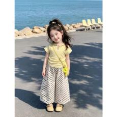 批发女童<b class='q'>新</b>款韩系薄款夏季套卡通短袖波点<b class='q'>裤</b>洋气宝宝夏<b class='q'>装</b>两件套童<b class='q'>装</b>