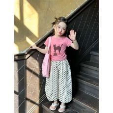 批发韩系网红女童<b class='q'>洋气</b><b class='q'>两件套</b>猫咪印花粉色短袖波点<b class='q'>阔腿裤</b>女宝休闲夏<b class='q'>装</b>