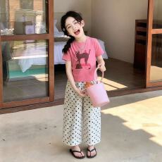 批发女童<b class='q'>套</b><b class='q'>装</b>洋气夏季新款儿童甜美少女风印花短袖<b class='q'>T</b><b class='q'>恤</b>波点<b class='q'>裤</b>两件套