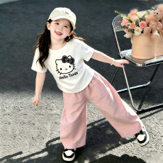 批发夏季新款女童<b class='q'>套</b><b class='q'>装</b>短袖<b class='q'>T</b><b class='q'>恤</b>+粉色休闲<b class='q'>裤</b>宝宝洋气两件套韩系儿童夏<b class='q'>装</b>