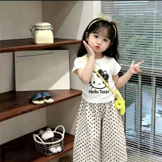 批发女童<b class='q'>爆款</b><b class='q'>套装</b>夏季新款卡通可爱条短袖洋气印花<b class='q'>T</b><b class='q'>恤</b>波点<b class='q'>裤</b>两件套潮