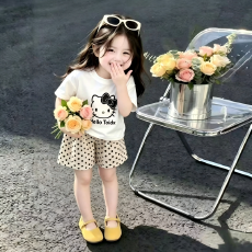 批发女童<b class='q'>夏</b><b class='q'>装</b>套<b class='q'>装</b>新款可爱卡通短袖+波点短<b class='q'>裤</b>两件套宝宝爆款休闲套<b class='q'>装</b>