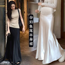 批发高级感孕妇醋酸缎面半身裙大码<b class='q'>百搭</b>中长裙加长裙夏季M-4XL