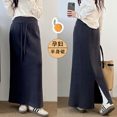 批发现~实拍加厚抽绳调节孕妇半身裙秋<b class='q'>冬</b>季运动风孕期产后可穿直筒裙