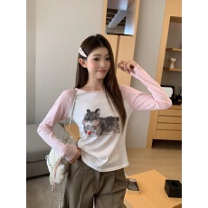 批发<b class='q'>韩版</b>时尚减龄卡通萌兔印花插肩长袖T恤女早秋新款休闲慵懒风上衣