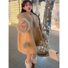 批发千金风毛领斗篷大衣女短款宽松显瘦百搭毛呢外套