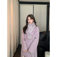 批发秋冬羊毛呢女大衣2026高级感双面呢羊绒外套狐狸毛领