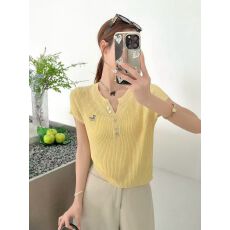 批发工厂店档口爆品电商数据款冰丝设计感针织衫<b class='q'>贝壳</b>扣v领小马款