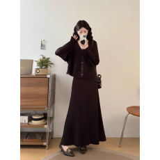 批发流苏V领针织开衫外套A字半身裙秋冬新款气质显瘦时尚<b class='q'>两件套</b>装裙女
