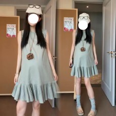 商品实拍中 孕妇夏季连衣裙韩系无袖简约时尚洋气减龄背心连衣裙