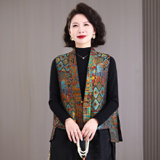 批发新中式复古提花气质马夹背心女2026秋季新品别致盘扣洋气马甲坎肩