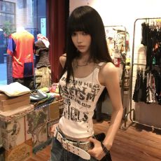 批发韩版<b class='q'>街头</b>辣妹风吊带背心女设计感小众时尚印花上衣