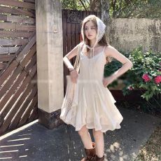 批发不规则下摆荷叶边蕾丝吊带裙海边浪漫沙滩