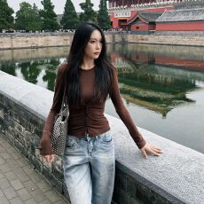 批发美式复古咖色工字背心吊带女春季<b class='q'>小外套</b>长袖开衫两件套