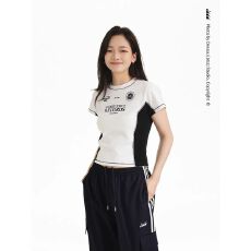 批发弹力修身<b class='q'>显瘦</b>短袖T恤甜酷辣妹撞色