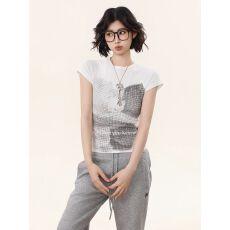 批发小熊印花正肩短袖<b class='q'>t</b><b class='q'>恤</b>女修身<b class='q'>纯棉</b>上衣