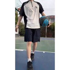 批发美式撞色拼接球衣短袖薄款户外休闲运动骑行服半拉链T恤男女