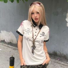 批发美式复古辣妹街头数字球衣POLO衫设计感小众亚文化