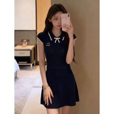 批发甜美风撞色翻领蝴蝶结无袖针织连衣裙夏季收腰显瘦<b class='q'>时尚</b>温柔A字裙