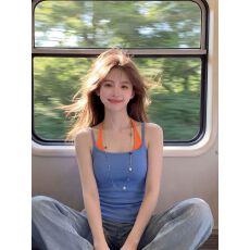 批发# <b class='q'>莫代尔</b>棉 假两件挂脖外穿无袖<b class='q'>吊带</b>背心女夏季辣妹修身上衣