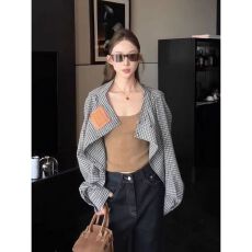 批发复古甜辣妹别致绿色格纹长袖衬衫女 2026冬季新款 简约风 复古风